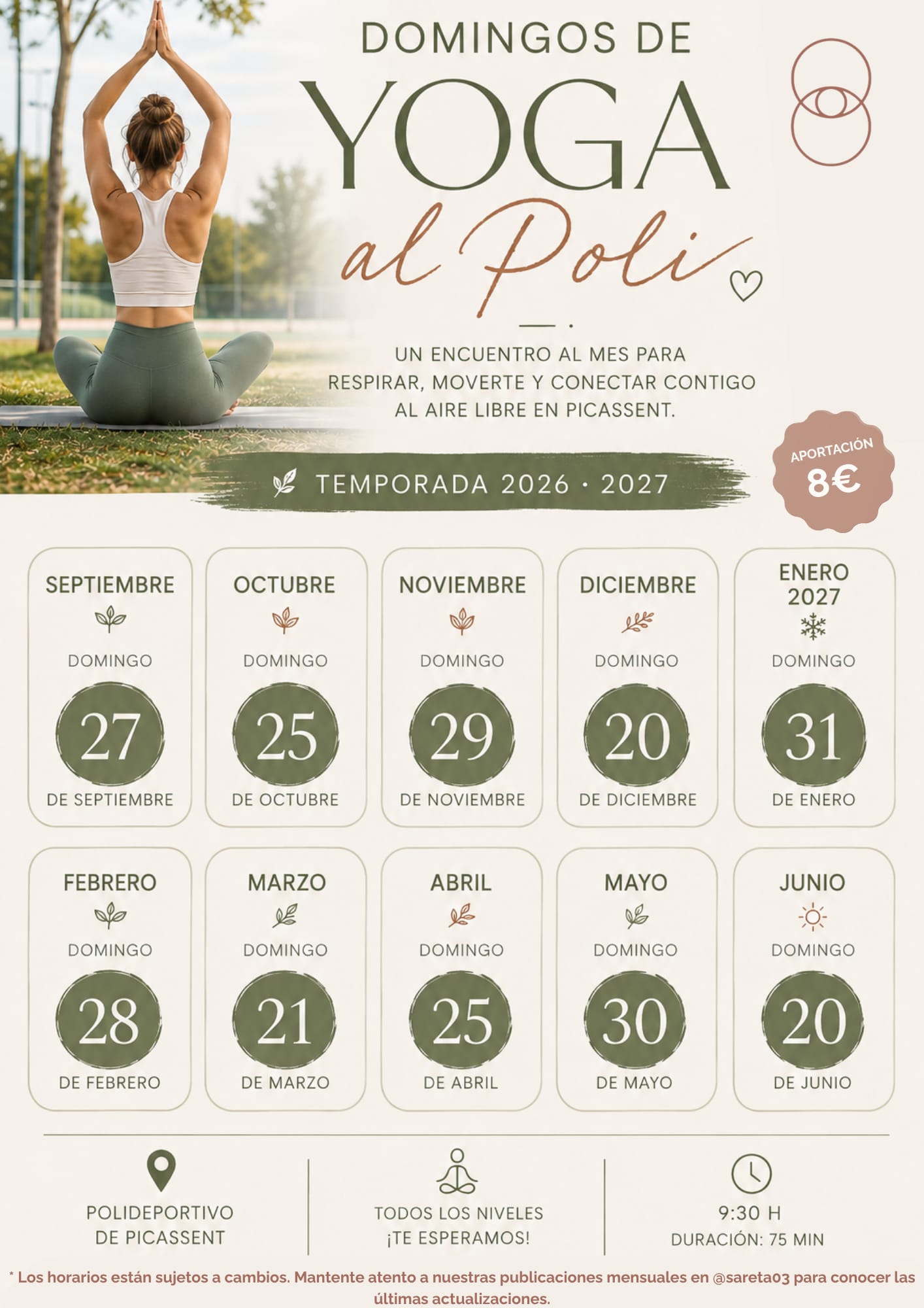 Cartel de Domingos de Yoga al Poli, temporada 2026-2027